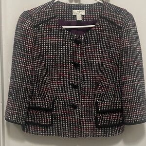 LOFT Women's Black and Red Patterned Blazer